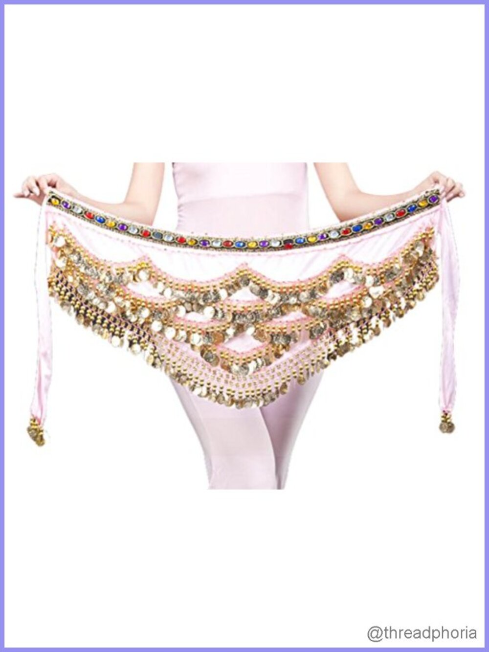 Belly Dance Hip Scarf with Gold Coins, Wrap Belt for Dance Costume